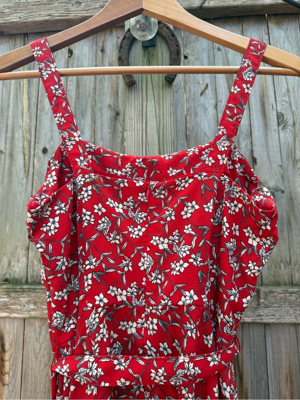 Banana Republic Red Floral Maxi Dress w Ruffle Americana Sundress Party Guest - Picture 8 of 9